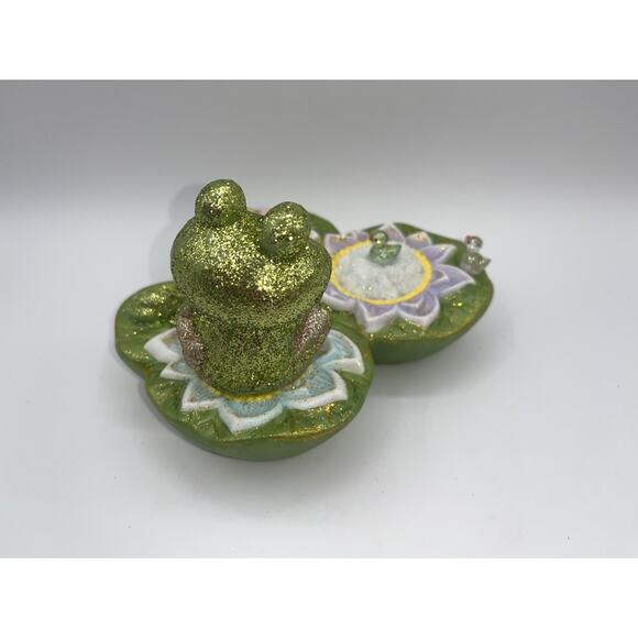 Vintage Ceramic Green Frog on Lilly Pad Ducks Deb O. Original OOAK Spring Decor - Picture 11 of 16